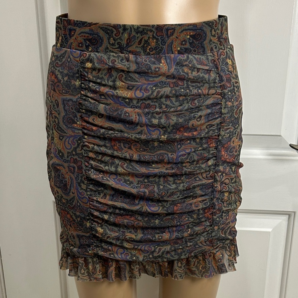 Free People Romi Mesh Women's Paisley Ruched Mini Skirt - Multicolor size